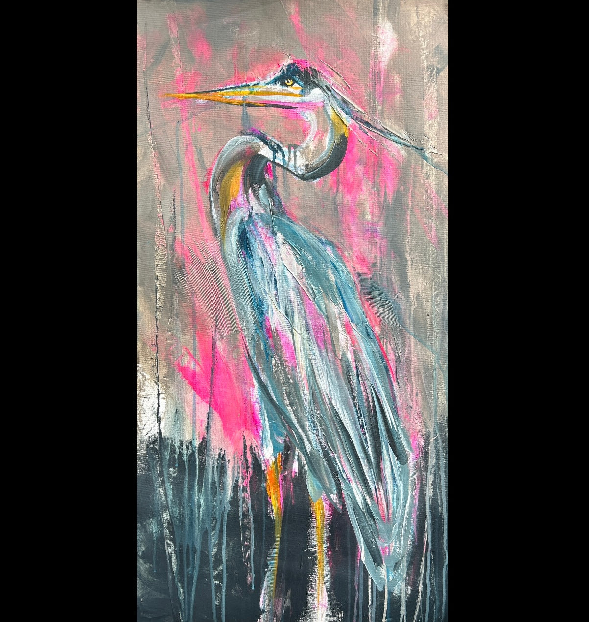 ORIGINAL CANVAS PAINTING 18”x36”:: Heron