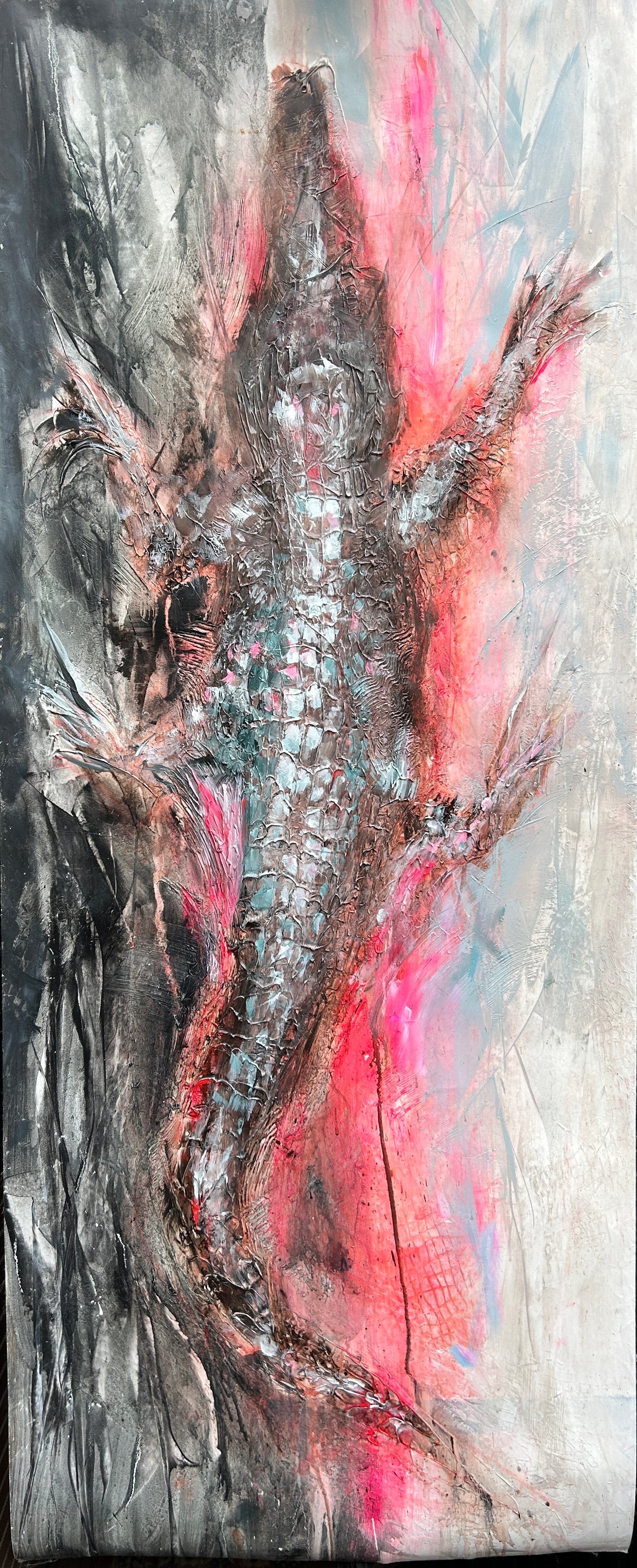 SOLD:: ORIGINAL CANVAS PAINTING 24”x60”:: Large Gator