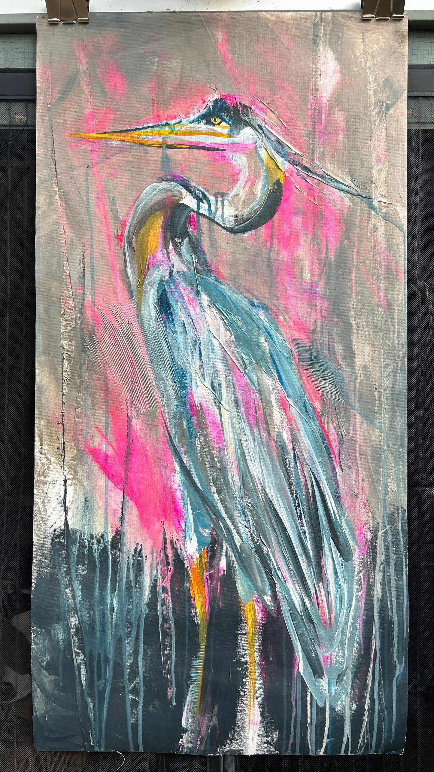 ORIGINAL CANVAS PAINTING 18”x36”:: Heron