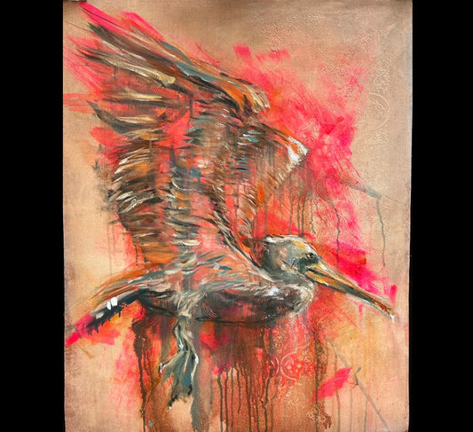 SOLD:: ORIGINAL CANVAS PAINTING 28”x36” :: Brown Pelican