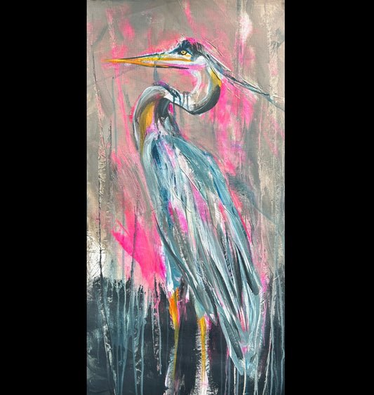 ORIGINAL CANVAS PAINTING 18”x36”:: Heron