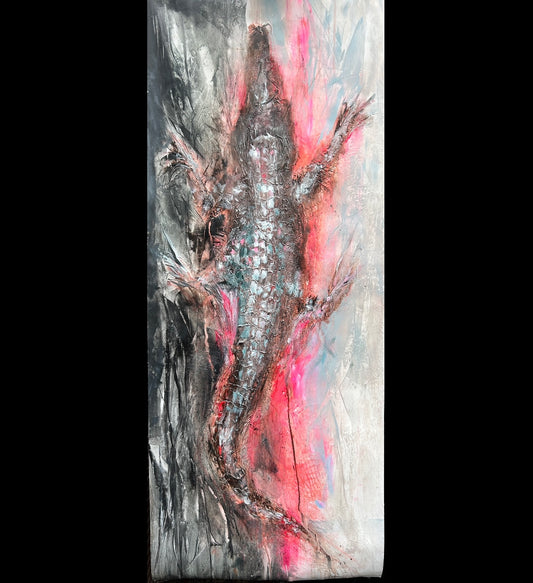 SOLD:: ORIGINAL CANVAS PAINTING 24”x60”:: Large Gator