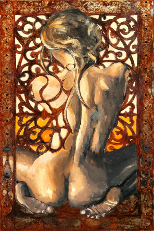 Textured & Signed Giclée Print :: Ornamental sitting nude